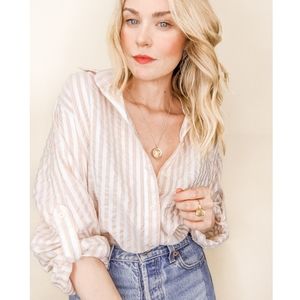 Vintage Lightweight White & Beige Oversized Blouse